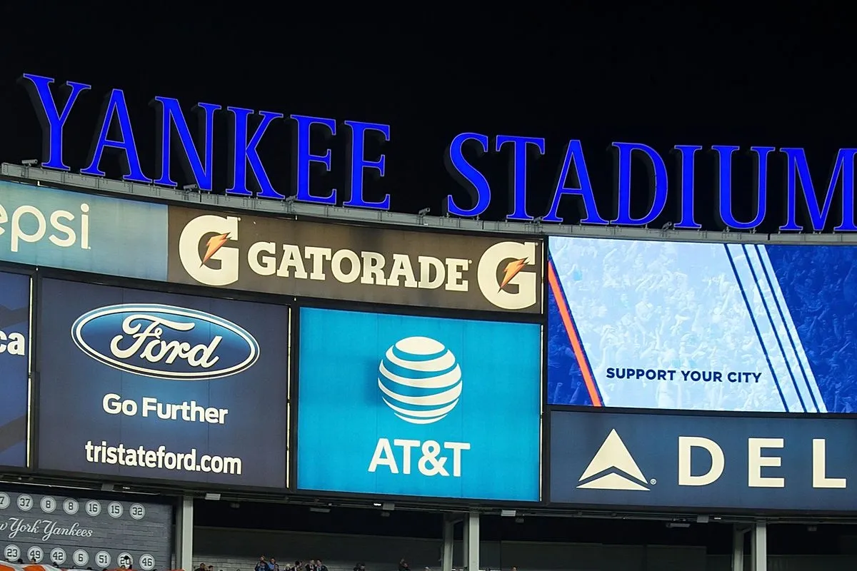 yankee stadium scoreboard night nyc landmark ads
