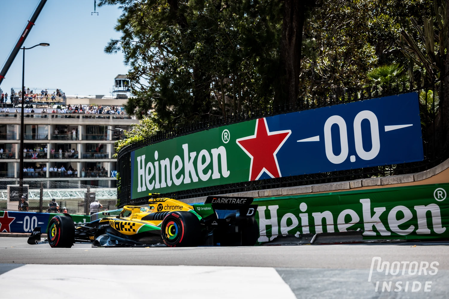 mclaren formula 1 crash monaco grand prix heineken wall
