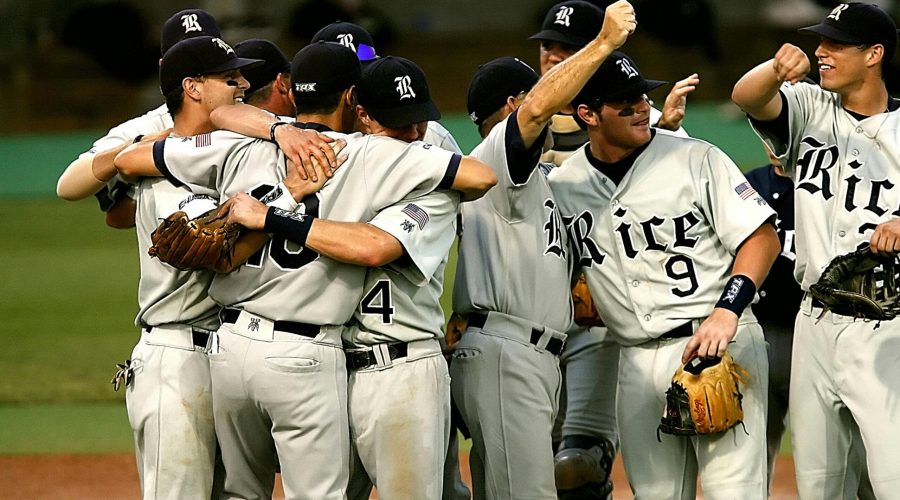Baseball team celebrating victory on a field, showcasing teamwork and joy.